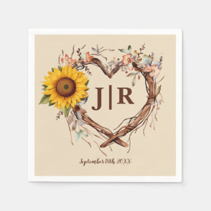 Rustic Sunflower Monogram Wedding Napkins Serviette