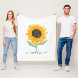 Rustic Sunflower Personalized Name Script Fleecedecke