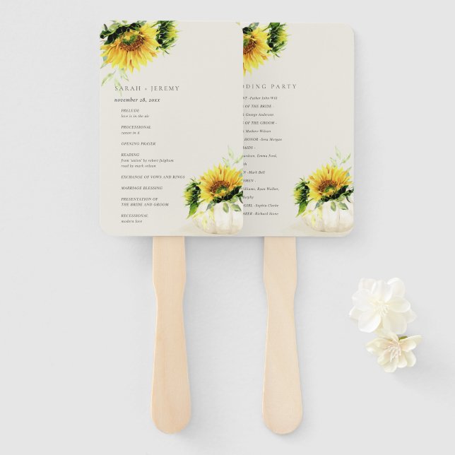Rustic Sunflower Pumpkin Floral Wedding Programm Fächer (Vorne und Hinten)