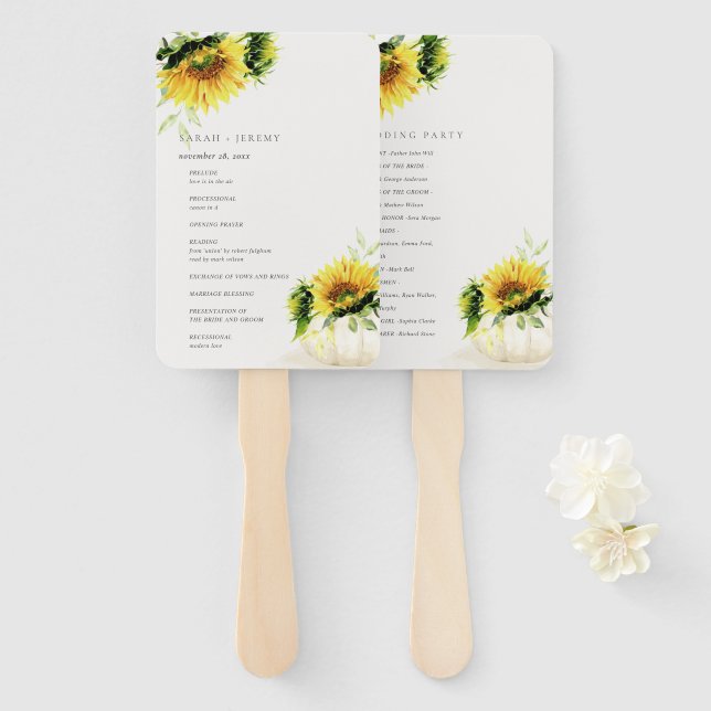 Rustic Sunflower Pumpkin Floral Wedding Programm Fächer (Vorne und Hinten)
