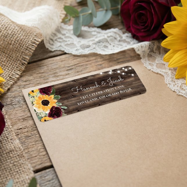 Rustic Sunflower Roses Wedding Return Address (Von Creator hochgeladen)