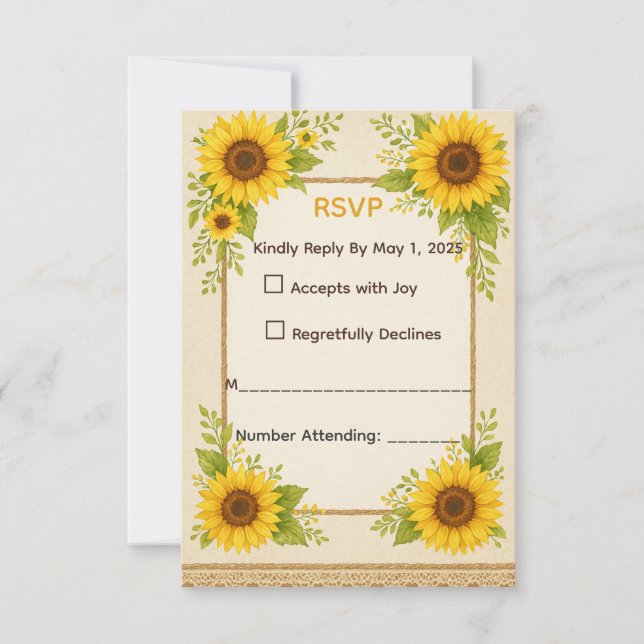 Rustic Sunflower RSVP Card (Vorderseite)