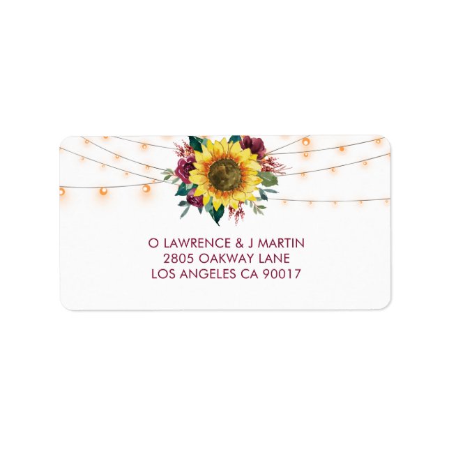 Rustic Sunflower String Light Wedding RSVP Adresse Adressaufkleber (Vorne)