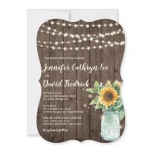 Rustic Sunflower String Lights Wedding Einladung ©