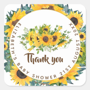 Rustic Sunflower Themed Baby Dusche Gefallen Gesch Quadratischer Aufkleber