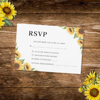 Rustic Sunflower Watercolor Floral Country RSVP Karte