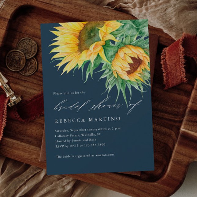Rustic Sunflower Watercolor Script-Brautparty Einladung (A rustic sunflower wedding invitation with hand painted florals. Great for a fall wedding.)