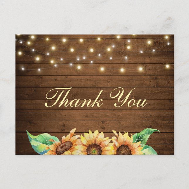 Rustic Sunflower Wedding Brautparty Vielen Dank Postkarte (Vorderseite)