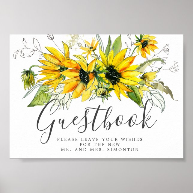 Rustic Sunflower Wedding Gästebuchunterschrift Poster (Vorne)