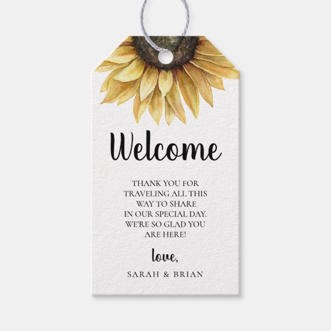 Rustic Sunflower Wedding Guest Welcome Bag Geschenkanhänger (Vorderseite)
