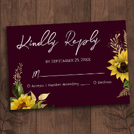 Rustic Sunflower Wedding RSVP Card Karte