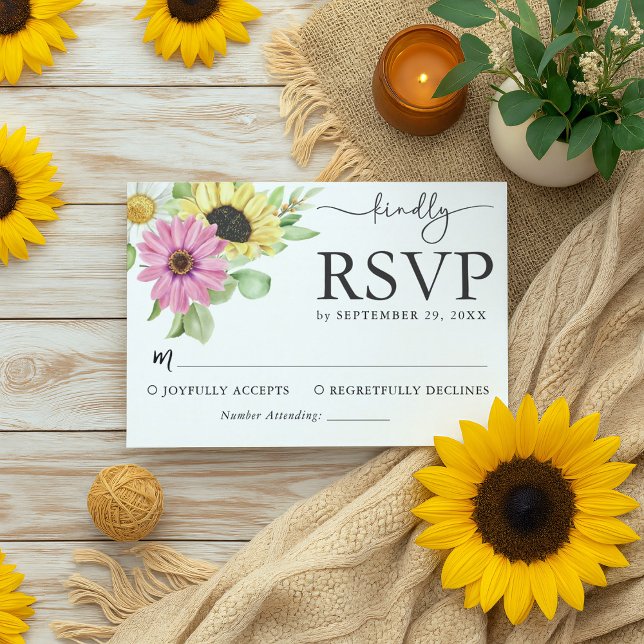 Rustic Sunflower Wedding RSVP Card Karte (Von Creator hochgeladen)