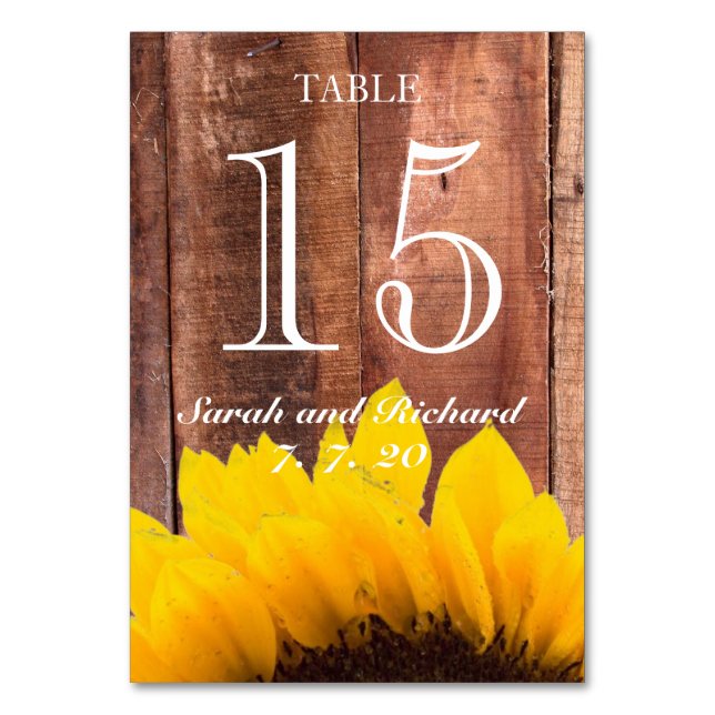 Rustic Sunflower Wedding Tischnummer Card (Vorderseite)