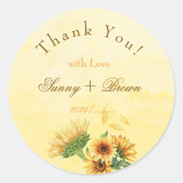Rustic Sunflower "With Love" Wedding Thank You Runder Aufkleber