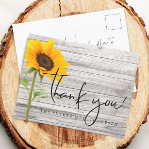 Rustic Sunflower Wood Brautparty Vielen Dank Postkarte