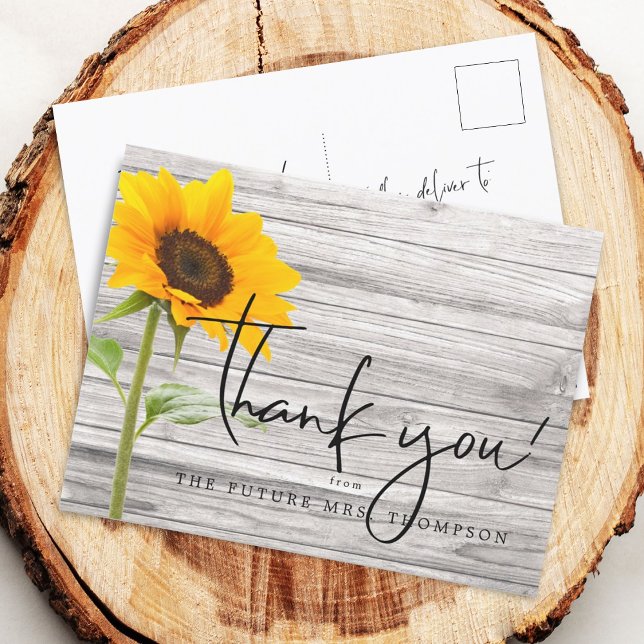 Rustic Sunflower Wood Brautparty Vielen Dank Postkarte (Rustic Sunflower Wood Bridal Shower Thank You Postcard)