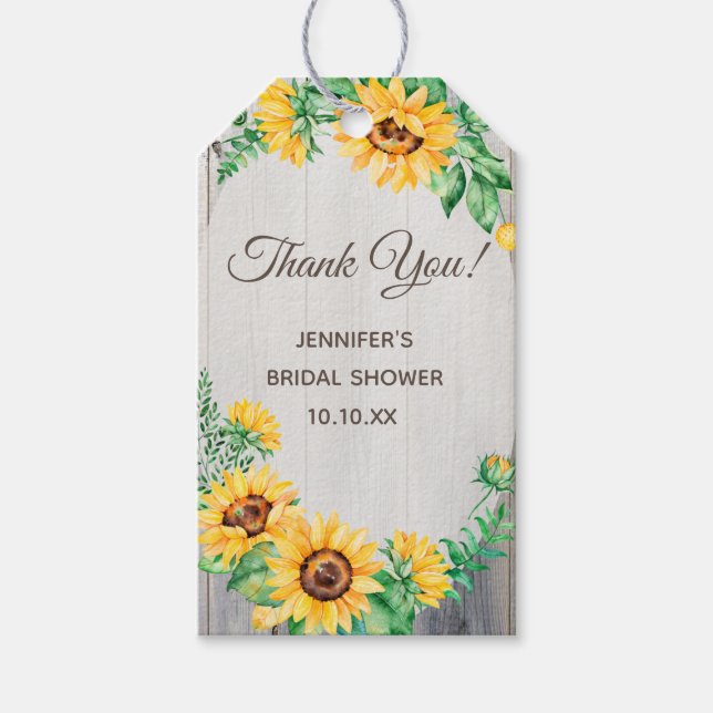 Rustic Sunflower Wood Vielen Dank Geschenkanhänger (Vorderseite)