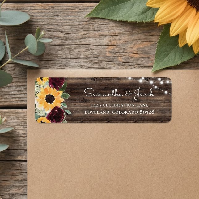 Rustic Sunflower Wood Wedding Return Address (Von Creator hochgeladen)