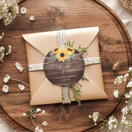 Rustic Sunflower Wood Wedding Vielen Dank für Ihr  Runder Aufkleber