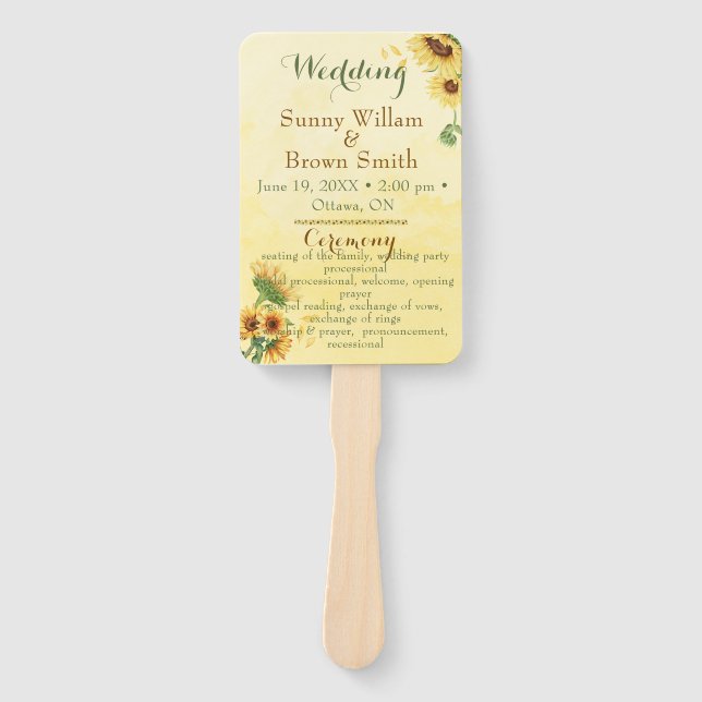 Rustic Sunflower Yellow Watercolor Wedding Program Fächer (Vorderseite)