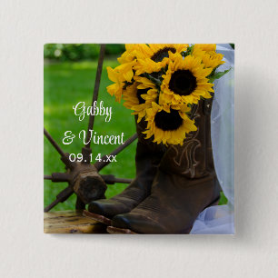 Rustic Sunflowers and Cowboy Boots Western Wedding Button