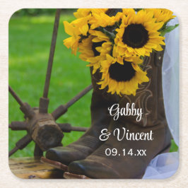 Rustic Sunflowers and Cowboy Boots Western Wedding Rechteckiger Pappuntersetzer