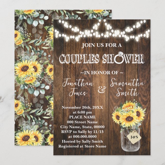Rustic Sunflowers Couples Wedding Shower  Einladung (Vorne/Hinten)