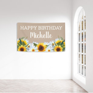 Rustic Sunflowers Daisis Happy Birthday Name Banner