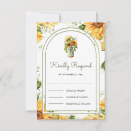 Rustic Sunflowers Mason Jar Arch Wedding RSVP Karte
