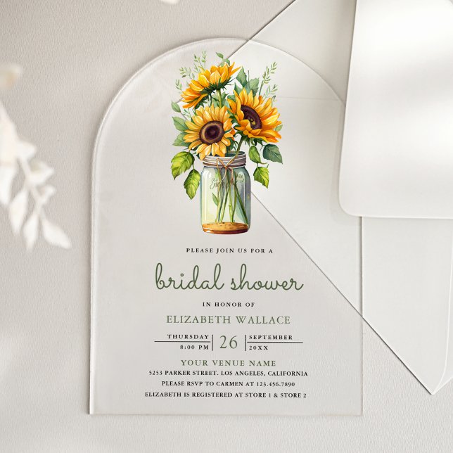 Rustic Sunflowers Mason Jar Bridal Shower Acryleinladungen (Von Creator hochgeladen)