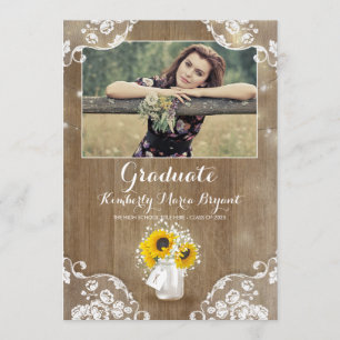 Rustic Sunflowers Mason Jar Foto Graduation Party Einladung