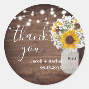 Rustic Sunflowers Mason Jar Wedding Vielen Dank Runder Aufkleber