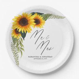 Rustic Sunflowers Script Mr. and Mrs. Wedding Pappteller