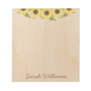 Rustic Sunflowers Wood Brown Handwriting Floral Notizblock
