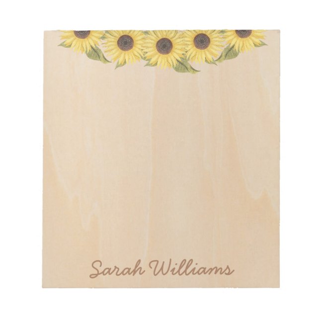 Rustic Sunflowers Wood Brown Handwriting Floral Notizblock (Vorderseite)