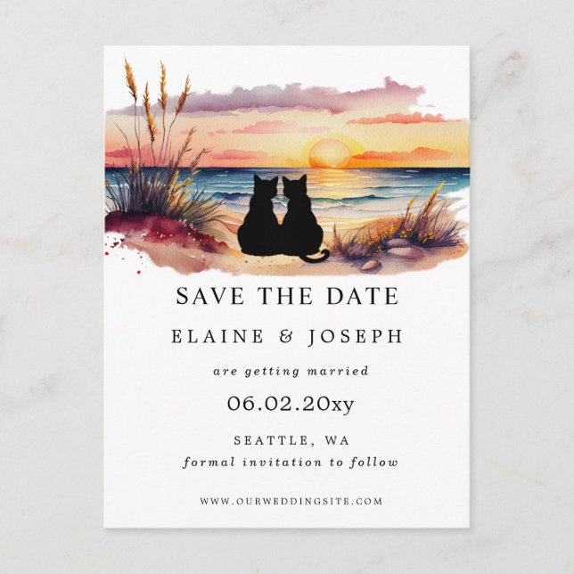 Rustic Sunset Beach Save The Date Cards Ankündigungspostkarte (Vorderseite)