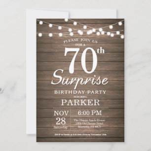 Rustic Surprise 70th Birthday Invitation Wood Einladung