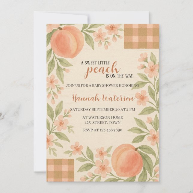 Rustic Sweet Little Peach Baby Shower  Einladung (Vorderseite)