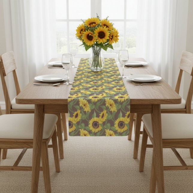 Rustic Table Runner with Sunflower Print, Brown  Kurzer Tischläufer (Von Creator hochgeladen)
