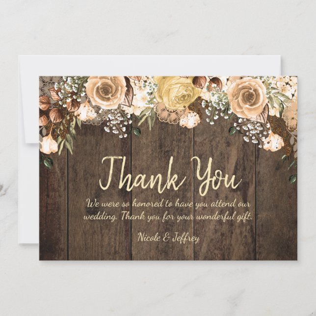 Rustic Tan Bird Wood Country Wedding Vielen Dank Dankeskarte (Vorderseite)