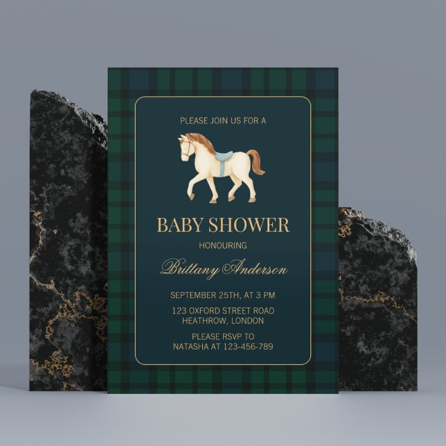 Rustic Tartan Plaid Horse Baby Shower  Einladung (Von Creator hochgeladen)