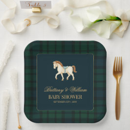 Rustic Tartan Plaid Horse Baby Shower  Pappteller