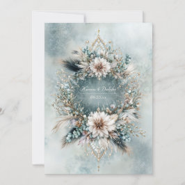 Rustic Teal Blue Feather White Floral Wedding Einladung