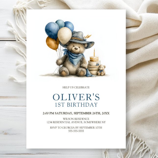 Rustic Teddy Bear 1st Birthday Party Invitation Einladung (Von Creator hochgeladen)