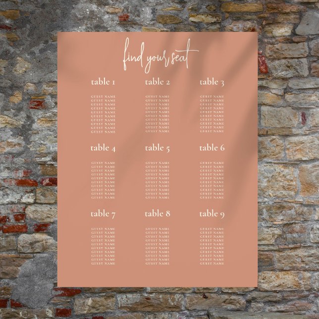 Rustic Terracotta 9 Table Wedding Chart Poster (Available printed or as a printable digital download)