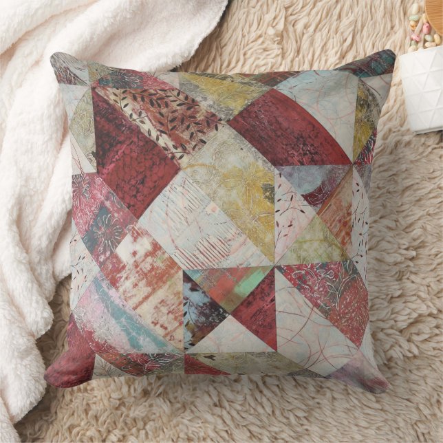 Rustic Terracotta Abstract Patchwork Botanical  Kissen (Decke)