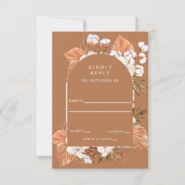Rustic Terracotta Boho Pampas Arched Wedding RSVP Karte