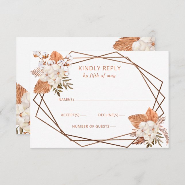 Rustic Terracotta Boho Pampas Geometric Wedding RSVP Karte (Vorne/Hinten)