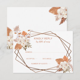 Rustic Terracotta Boho Pampas Geometric Wedding RSVP Karte
