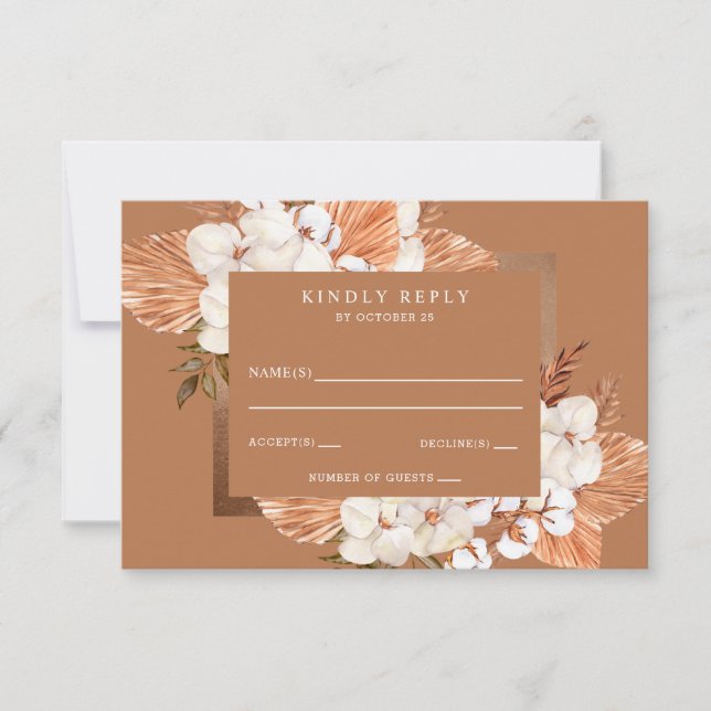 Rustic Terracotta Boho Pampas Orchids Wedding RSVP Karte (Vorderseite)